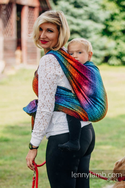 Tragetuch, Jacquardwebung (100% Baumwolle) - BIG LOVE RAINBOW DARK - Größe S #babywearing