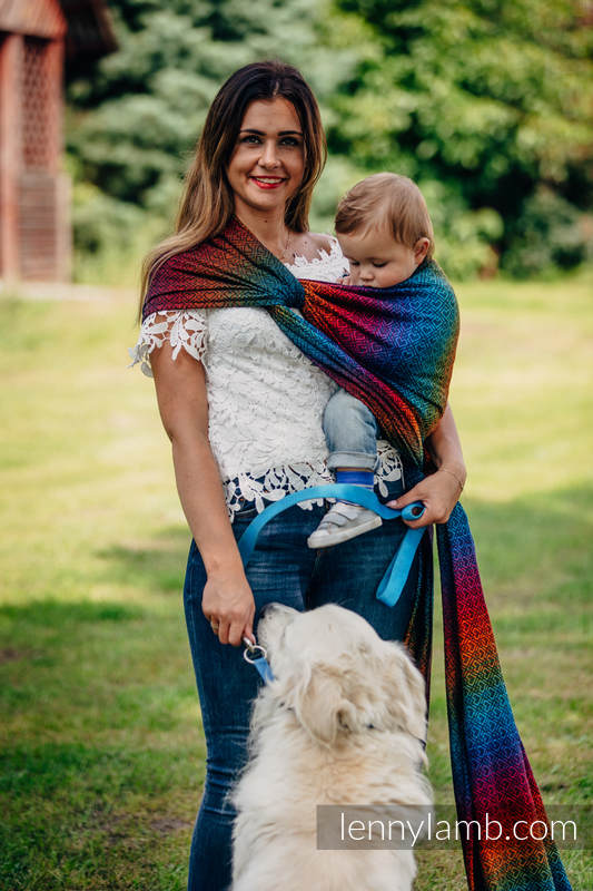 Baby Wrap, Jacquard Weave (100% cotton) - BIG LOVE RAINBOW DARK - size XL (grade B) #babywearing