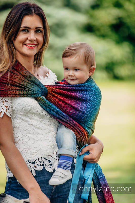 Baby Wrap, Jacquard Weave (100% cotton) - BIG LOVE RAINBOW DARK - size S (grade B) #babywearing