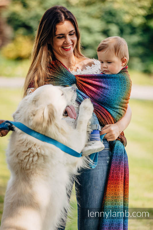 Baby Wrap, Jacquard Weave (100% cotton) - BIG LOVE RAINBOW DARK - size S (grade B) #babywearing