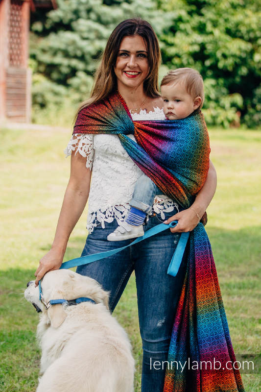 Żakardowa chusta do noszenia dzieci, bawełna - BIG  LOVE TĘCZA DARK - rozmiar M #babywearing