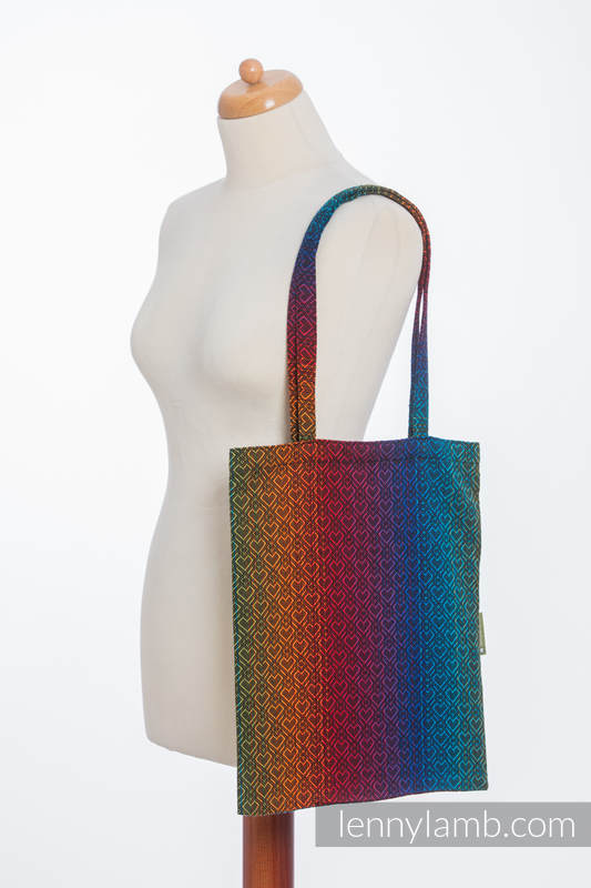 Einkaufstasche, hergestellt aus gewebtem Stoff (100% Baumwolle) - BIG LOVE RAINBOW DARK  #babywearing