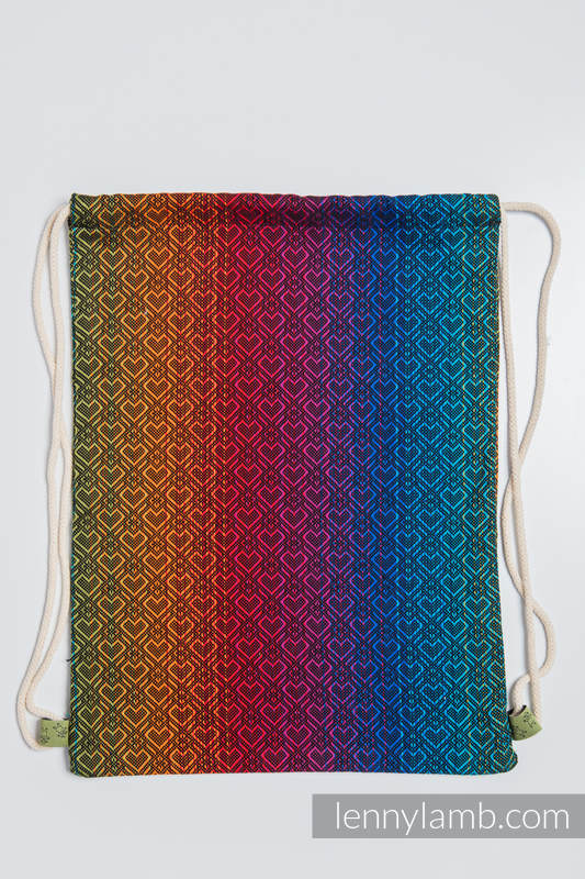 Sackpack made of wrap fabric (100% cotton) - BIG LOVE RAINBOW DARK - standard size 32cmx43cm #babywearing