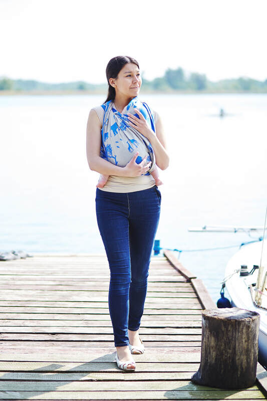 Żakardowa chusta do noszenia dzieci, bawełna - Safari Niebiesko-Beżowe - rozmiar L #babywearing