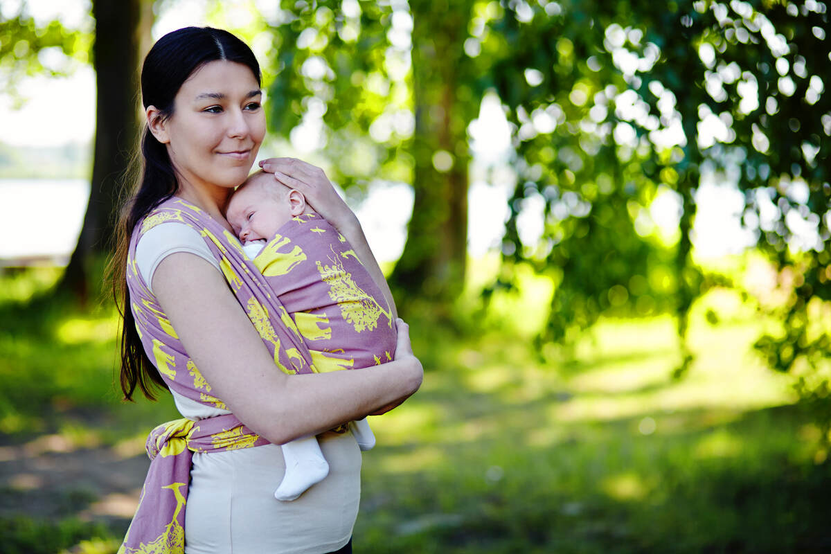 Żakardowa chusta do noszenia dzieci, bawełna - Safari Różowo-Żółte - rozmiar L #babywearing