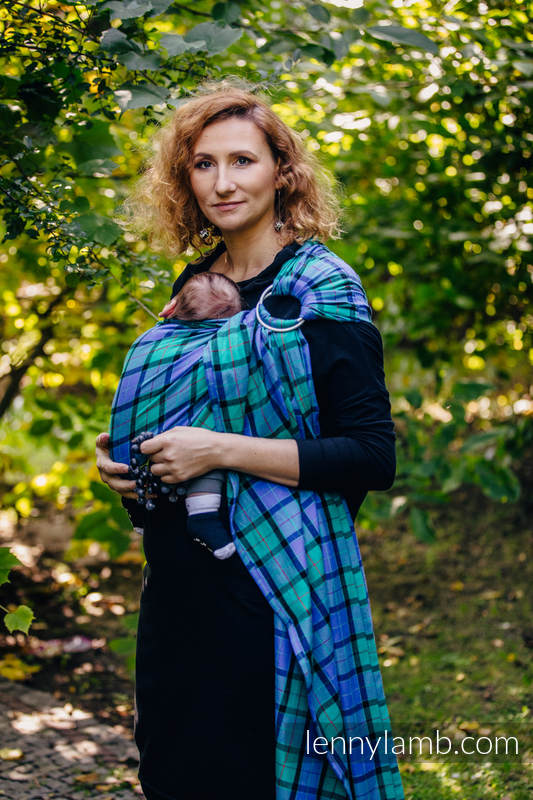 Chusta kółkowa do noszenia dzieci, tkana splotem skośnym - bawełniana - SIELSKA KRATA - long 2.1m (drugi gatunek) #babywearing