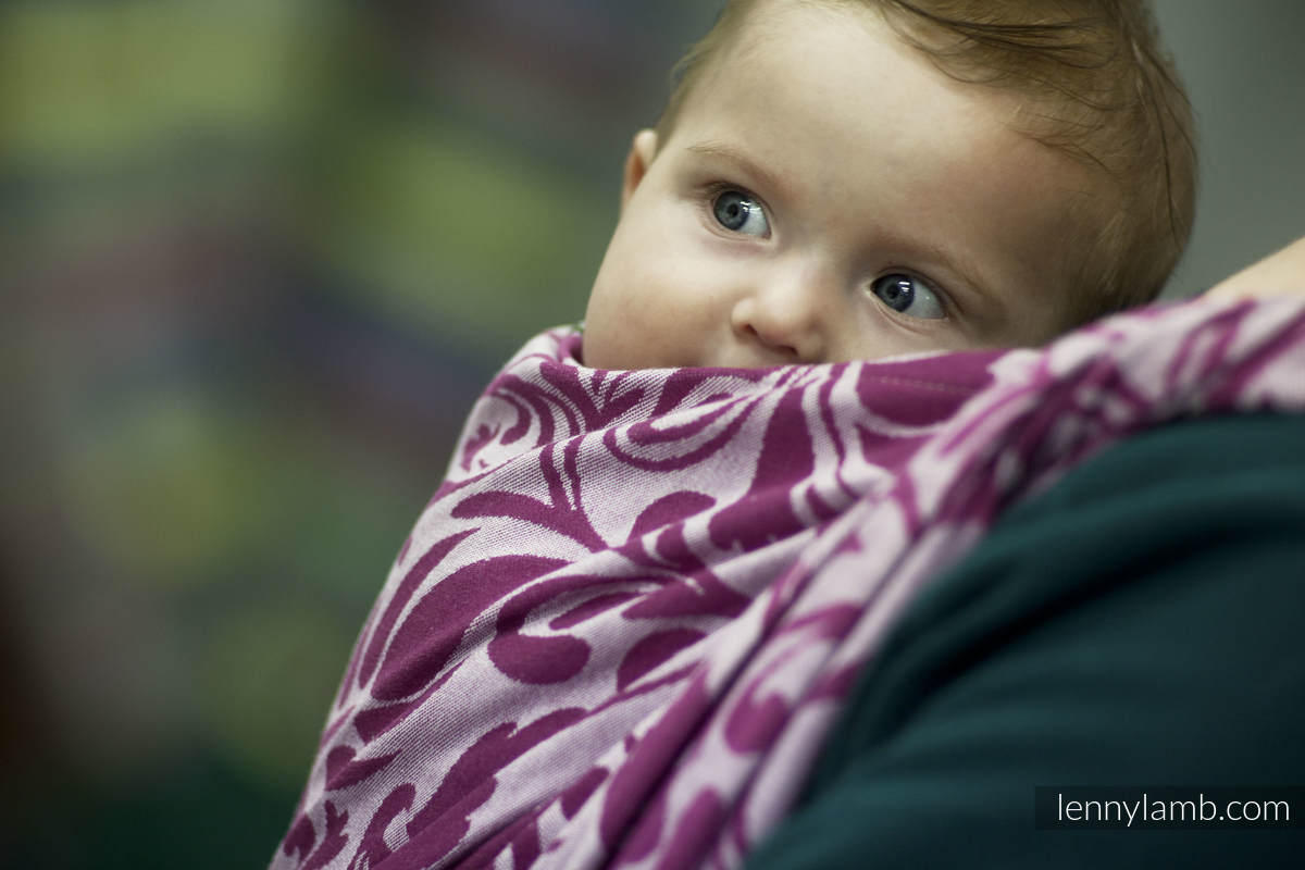 Baby Wrap, Jacquard Weave (100% cotton) - Twisted Leaves Purple & White - size L #babywearing