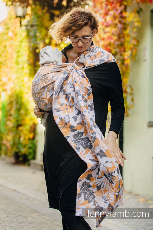 Ringsling, Jacquard Weave (100% cotton) - with gathered shoulder - WHIFF OF AUTUMN - long 2.1m (grade B) #babywearing