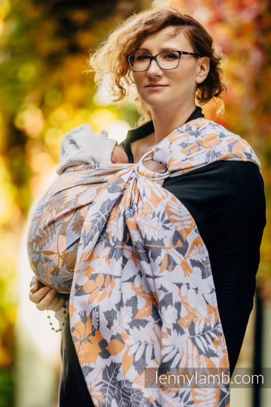 Żakardowa chusta kółkowa do noszenia dzieci, bawełna, ramię bez zakładek - POWIEW JESIENI - long 2.1m (drugi gatunek) #babywearing