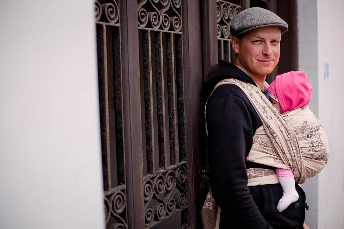 Baby Wrap, Jacquard Weave (100% cotton) - Bubo Owls Brown & Beige - size M #babywearing