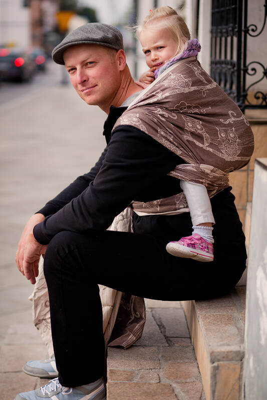 Baby Wrap, Jacquard Weave (100% cotton) - Bubo Owls Brown & Beige - size M #babywearing