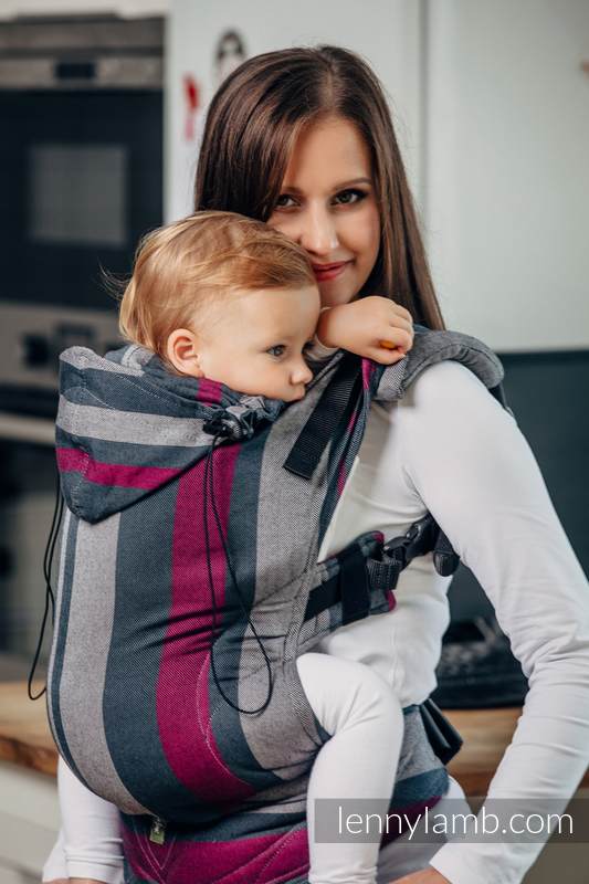 Ergonomische Tragehilfe, Gr. Baby, Kreuzköper-Bindung, 100% Baumwolle - SMOKY - FUCHSIA - zweite Generation #babywearing