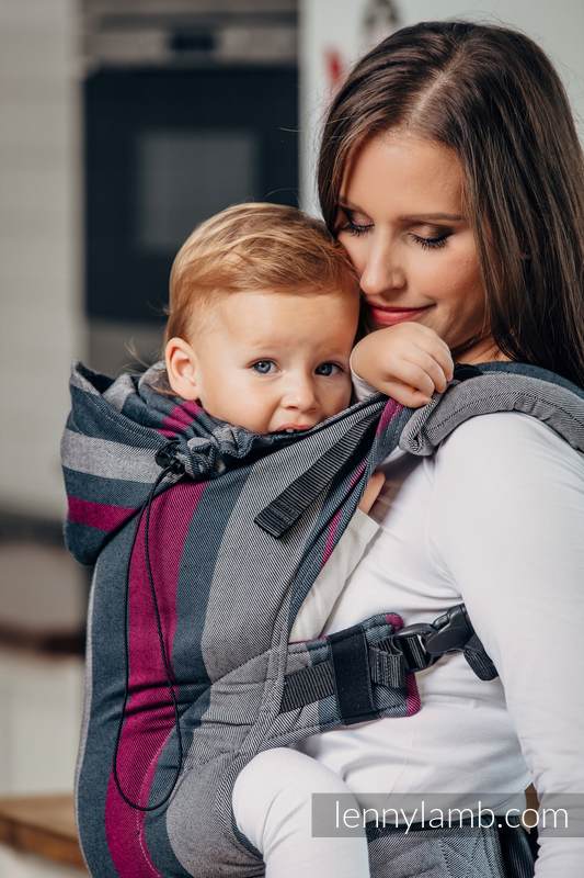 Ergonomische Tragehilfe, Gr. Baby, Kreuzköper-Bindung, 100% Baumwolle - SMOKY - FUCHSIA - zweite Generation #babywearing
