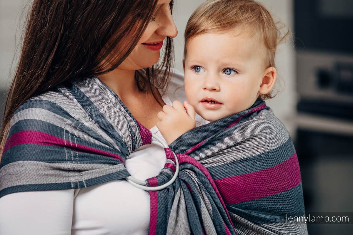 Chusta kółkowa do noszenia dzieci, tkana splotem skośno-krzyżowym - bawełniana - SMOKY - FUKSJA - long 2.1m #babywearing