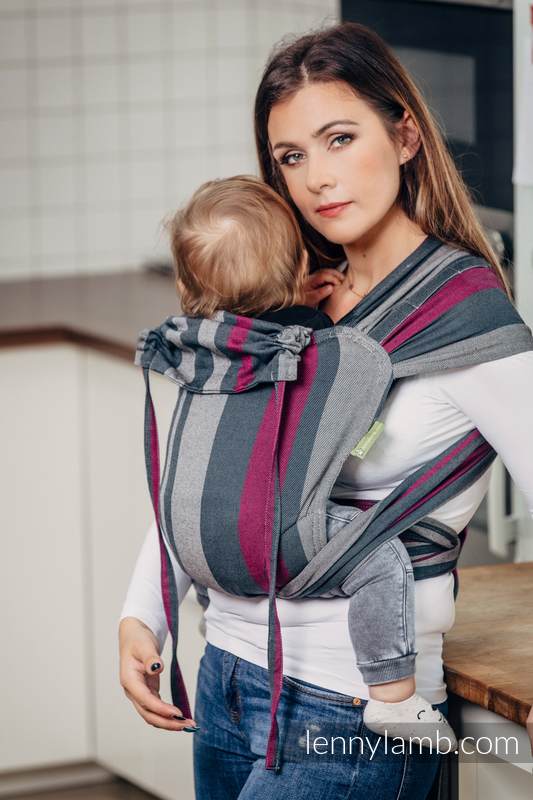 WRAP-TAI portabebé Mini, sarga cruzada - 100% algodón - con capucha, SMOKY - FUCHSIA  #babywearing