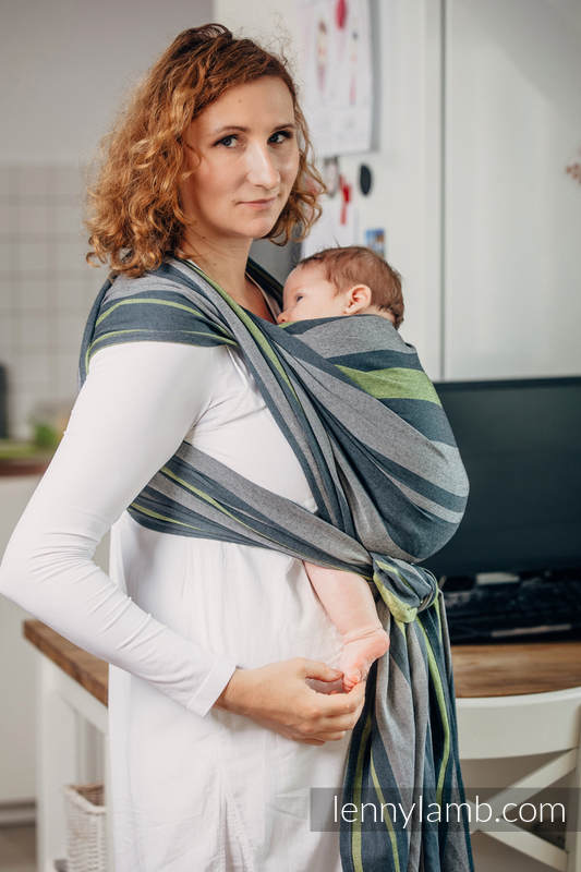 Chusta do noszenia dzieci, tkana splotem skośno-krzyżowym (100% bawełna) - SMOKY - LIMONKA - rozmiar M (drugi gatunek) #babywearing