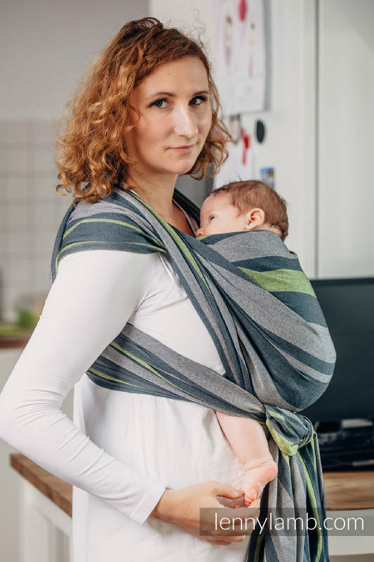 Chusta do noszenia dzieci, tkana splotem skośno-krzyżowym (100% bawełna) - SMOKY - LIMONKA - rozmiar S (drugi gatunek) #babywearing