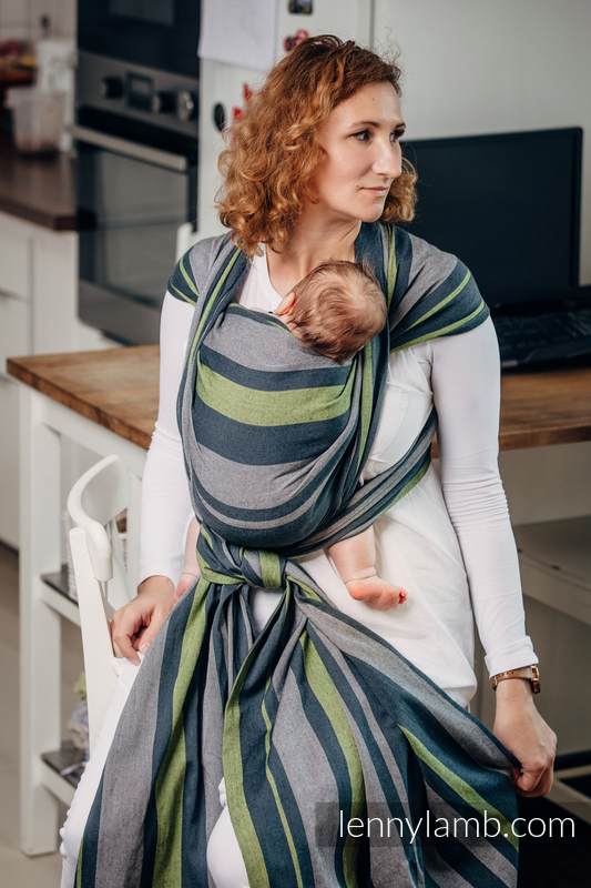 Chusta do noszenia dzieci, tkana splotem skośno-krzyżowym (100% bawełna) - SMOKY - LIMONKA - rozmiar XL (drugi gatunek) #babywearing