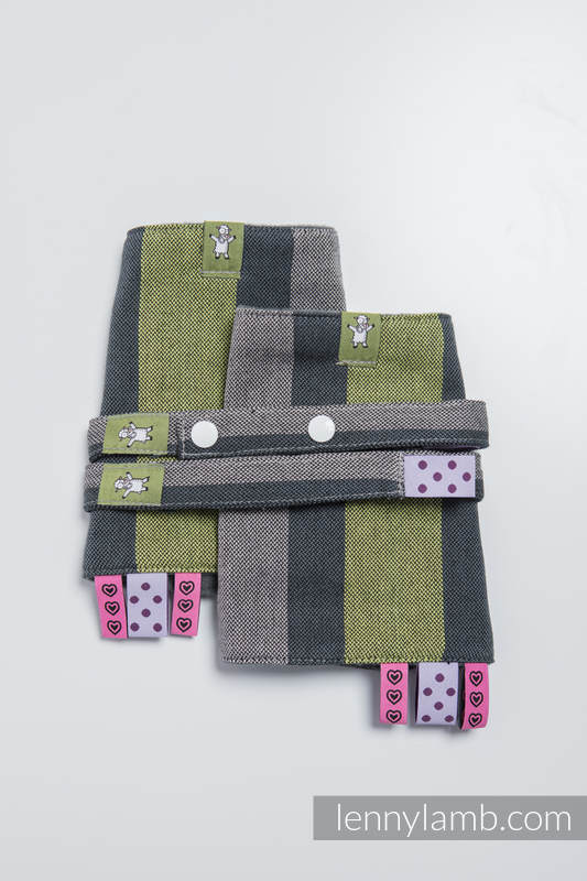 Drool Pads & Reach Straps Set, (60% cotton, 40% polyester) - SMOKY - LIME  #babywearing