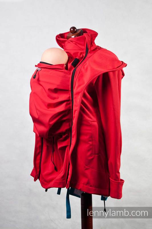 Kurtka do noszenia dzieci - Softshell - czerwona - XL #babywearing