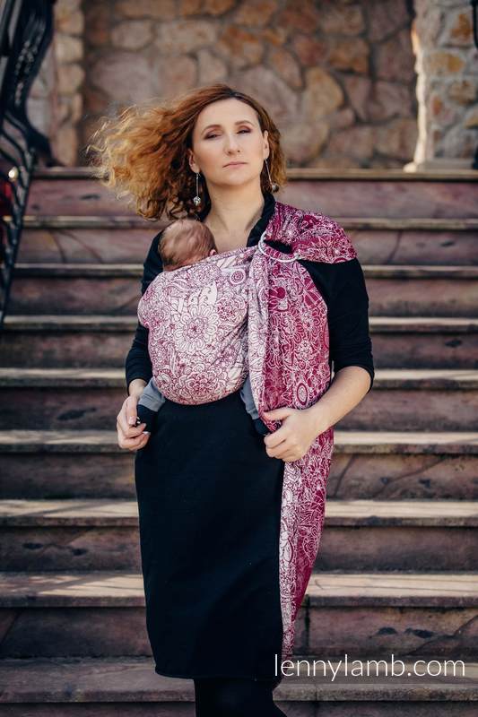 Żakardowa chusta kółkowa do noszenia dzieci, bawełna, ramię bez zakładek - DZIKIE WINO  - long 2.1m #babywearing