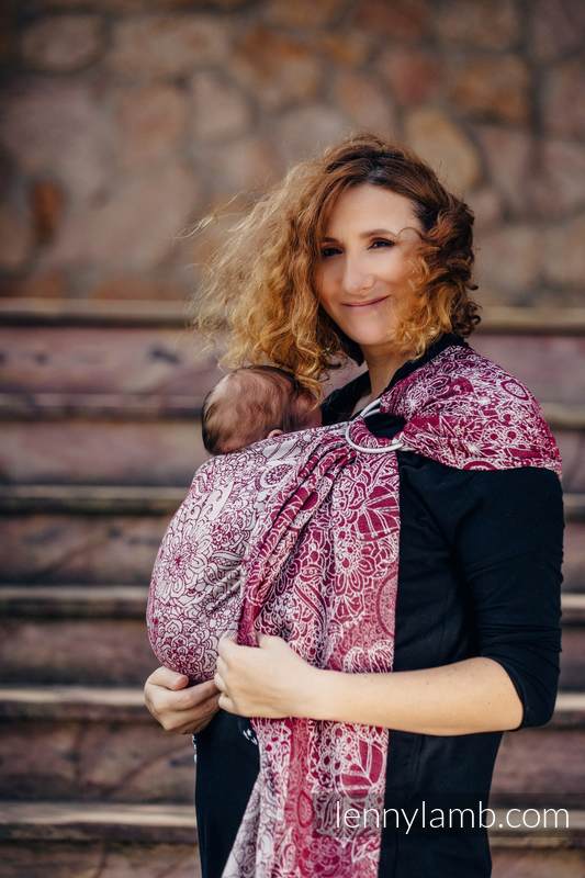 Żakardowa chusta kółkowa do noszenia dzieci, bawełna - DZIKIE WINO - long 2.1m (drugi gatunek) #babywearing