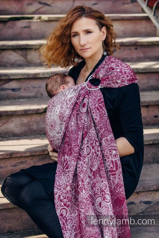 Żakardowa chusta kółkowa do noszenia dzieci, bawełna, ramię bez zakładek - DZIKIE WINO - long 2.1m (drugi gatunek) #babywearing