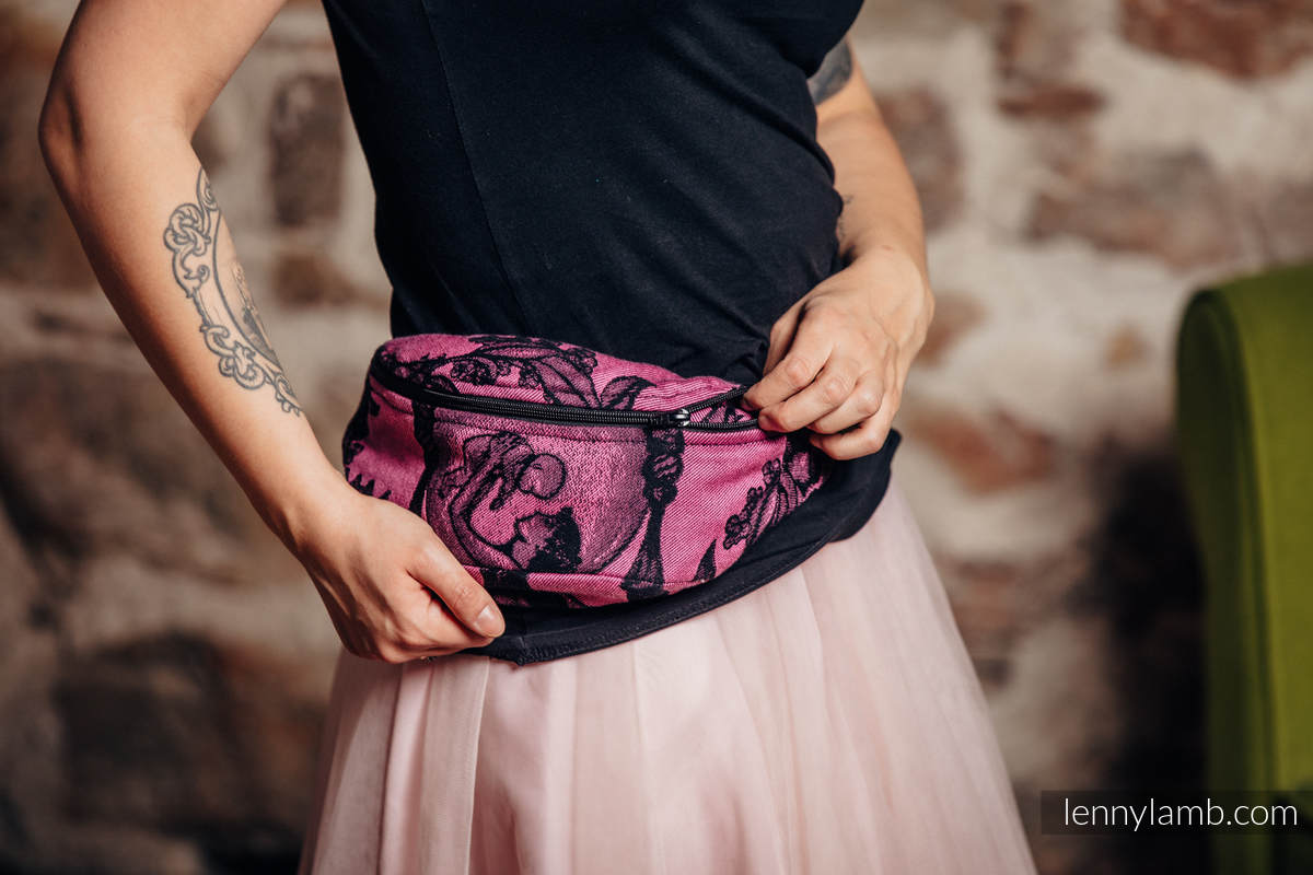 Waist Bag made of woven fabric, (100% cotton) - TIME BLACK & PINK (with skull)  #babywearing