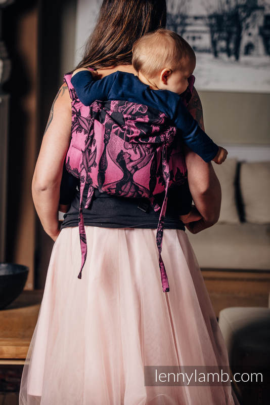 Nosidło Klamrowe ONBUHIMO z tkaniny żakardowej (100% bawełna), rozmiar Toddler - CZAS CZARNY Z RÓŻEM (z czaszką)  #babywearing