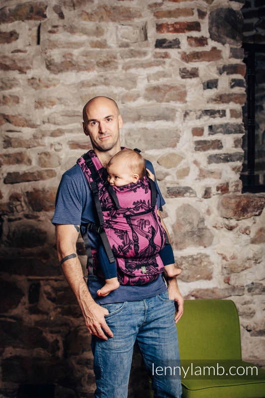 Nosidełko LennyUp z tkaniny żakardowej 100% bawełna , rozmiar standard, CZAS CZARNY Z RÓŻEM (z czaszką)  #babywearing