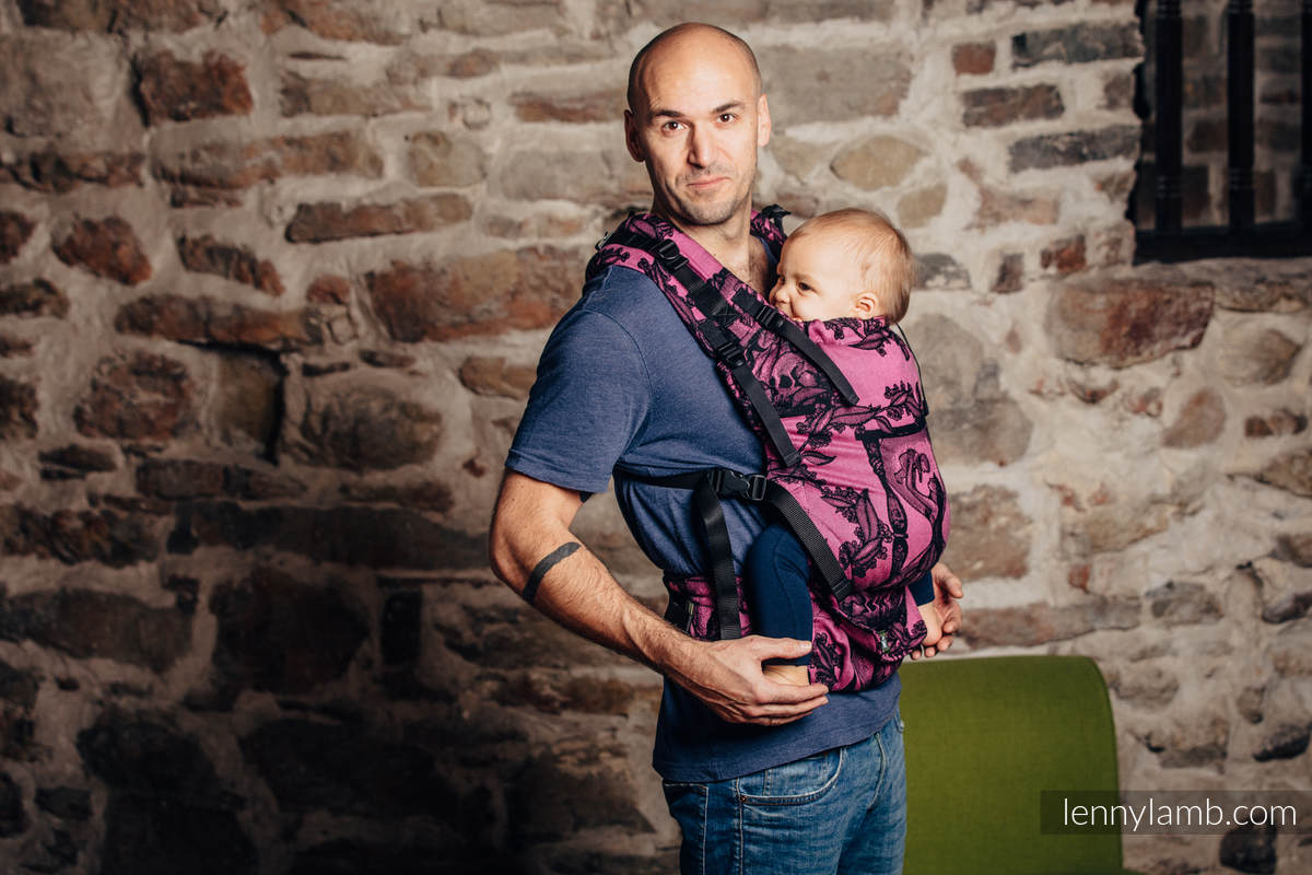 Porte-bébé LennyUp, taille standard, jacquard 100% coton, conversion d’écharpe de TIME NOIR & ROSE (with skull)  #babywearing
