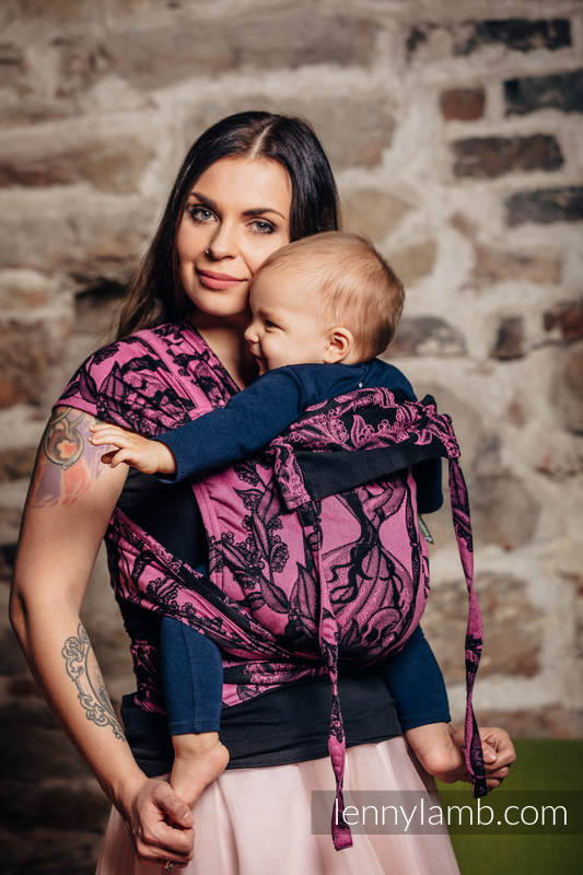 WRAP-TAI carrier Toddler with hood/ jacquard twill / 100% cotton / TIME BLACK & PINK (with skull)  #babywearing