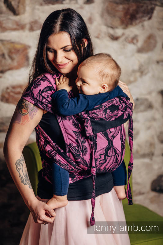 WRAP-TAI carrier Mini with hood/ jacquard twill / 100% cotton / TIME BLACK & PINK (with skull)  #babywearing
