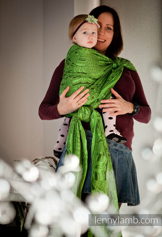 Baby Wrap, Jacquard Weave (100% cotton) - Cats Purple&Green - size M #babywearing