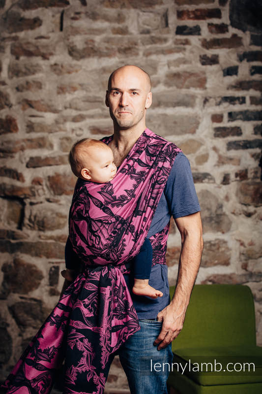 Fular, tejido jacquard (100% algodón) - TIME NEGRO & ROSA (with skull) - talla L #babywearing