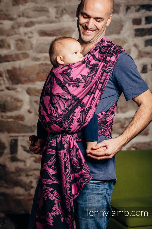 Żakardowa chusta do noszenia dzieci, bawełna - CZAS CZARNY Z RÓŻEM (z czaszką) - rozmiar M (drugi gatunek) #babywearing