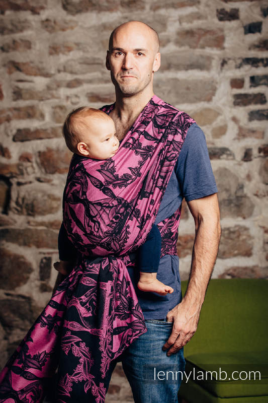 Fular, tejido jacquard (100% algodón) - TIME NEGRO & ROSA (with skull) - talla S #babywearing