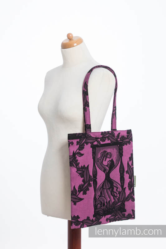 Einkaufstasche, hergestellt aus gewebtem Stoff (100% Baumwolle) - TIME SCHWARZ & ROSA (with skull) (grad B) #babywearing