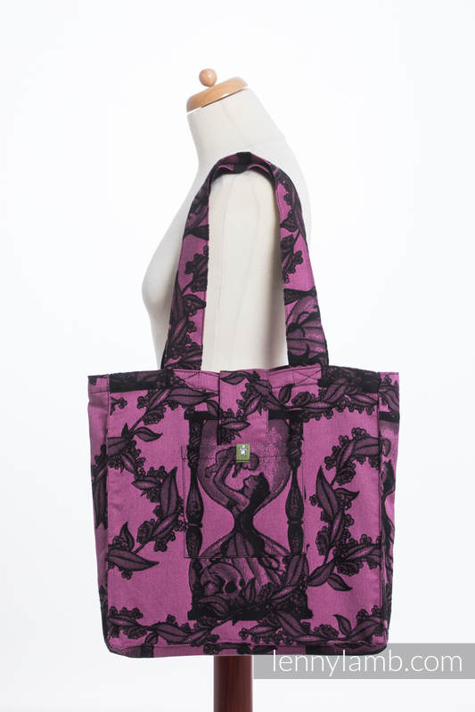 Shoulder bag made of wrap fabric (100% cotton) - TIME BLACK & PINK (with skull) - standard size 37cmx37cm #babywearing