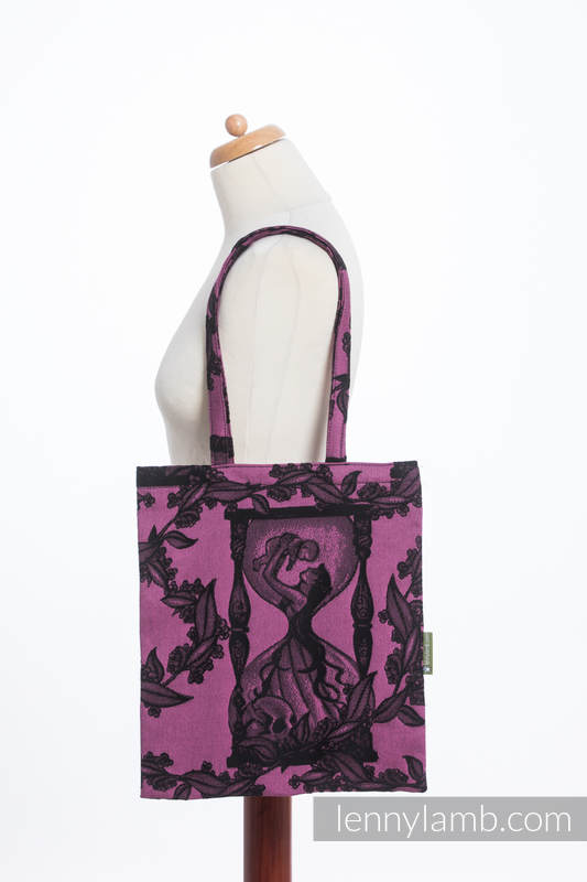 Einkaufstasche, hergestellt aus gewebtem Stoff (100% Baumwolle) - TIME SCHWARZ & ROSA (with skull)  #babywearing