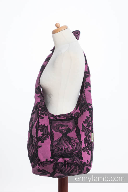 Hobo Bag made of woven fabric, 100% cotton - TIME BLACK & PINK (with skull)  #babywearing