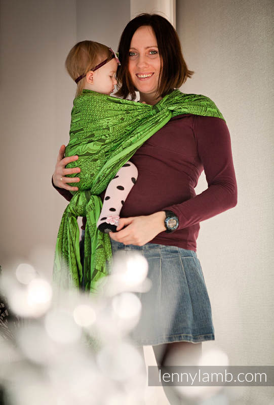 Baby Wrap, Jacquard Weave (100% cotton) - Cats Purple&Green - size M #babywearing