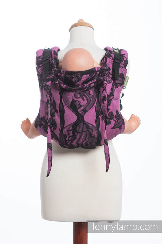 Lenny Buckle Onbuhimo baby carrier, toddler size, jacquard weave (100% cotton) - TIME BLACK & PINK (with skull)  #babywearing