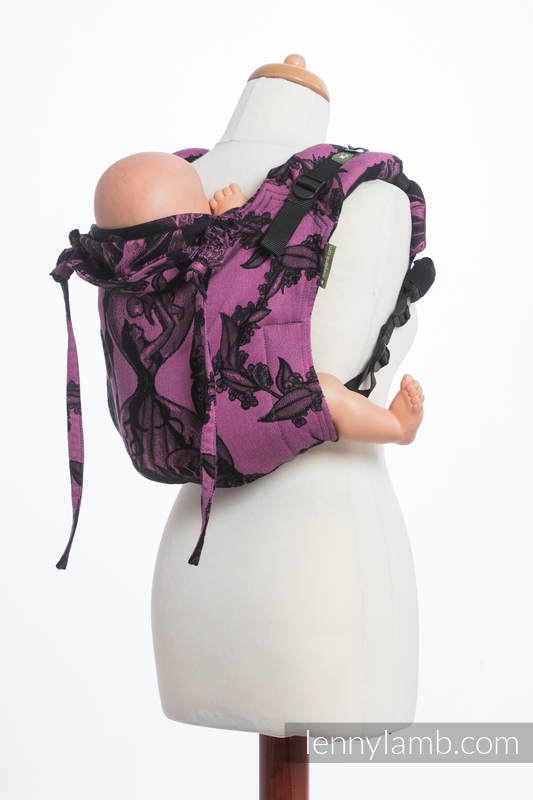 Nosidło Klamrowe ONBUHIMO z tkaniny żakardowej (100% bawełna), rozmiar Standard - CZAS CZARNY Z RÓŻEM (z czaszką)  #babywearing