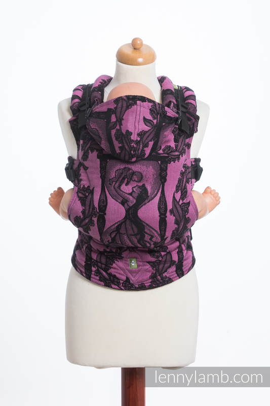 Ergonomic Carrier, Baby Size, jacquard weave 100% cotton - TIME BLACK & PINK (with skull) - Second Generation #babywearing