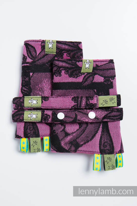 Drool Pads & Reach Straps Set, (60% cotton, 40% polyester) - TIME BLACK & PINK (with skull)  #babywearing