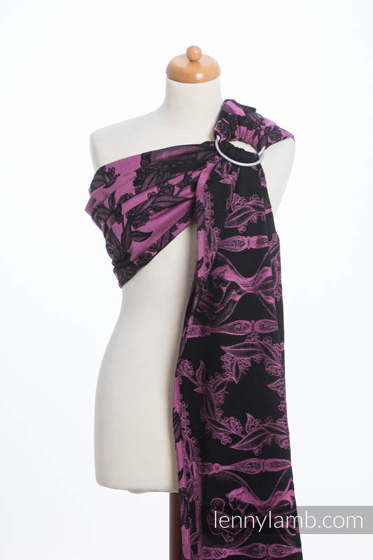 Ringsling, Jacquard Weave (100% cotton) - with gathered shoulder - TIME BLACK & PINK (with skull)  - long 2.1m #babywearing