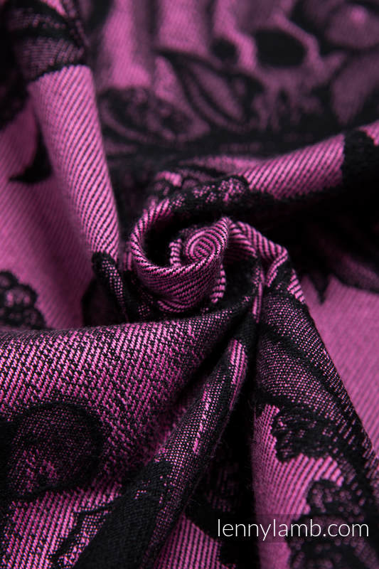 Baby Wrap, Jacquard Weave (100% cotton) - TIME BLACK & PINK (with skull) - size L #babywearing