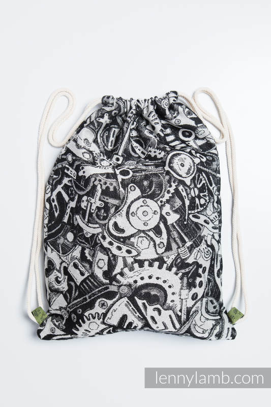 Mochila portaobjetos hecha de tejido de fular (100% algodón) - CLOCKWORK - talla estándar 32cmx43cm #babywearing