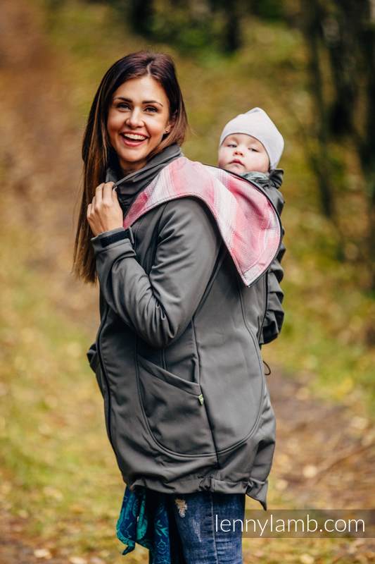 Babywearing Coat - Softshell - Charcoal with Little Herringbone Elegance - size XL #babywearing